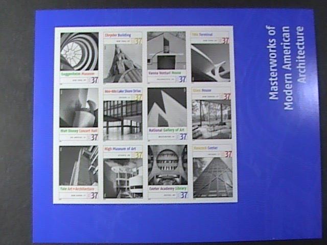 U.S.# 3910-MNH--PANE OF 12--MASTERWORKS OF MODERN AMERICAN ARCHITECTURE--2005