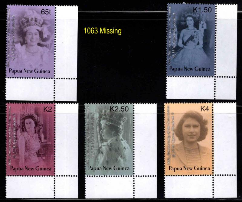 Papua New Guinea Scott 1062, 1064-1067,  MNH** QE2 short set 5/6