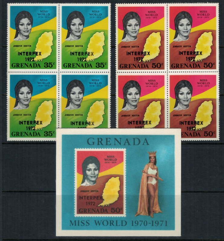 Grenada #403-8* NH Blocks of 4, 408a* NH  CV $20.50