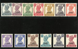 India - Jind 1940 KGVI set complete MLH. SG 137-149. Sc 165-177.