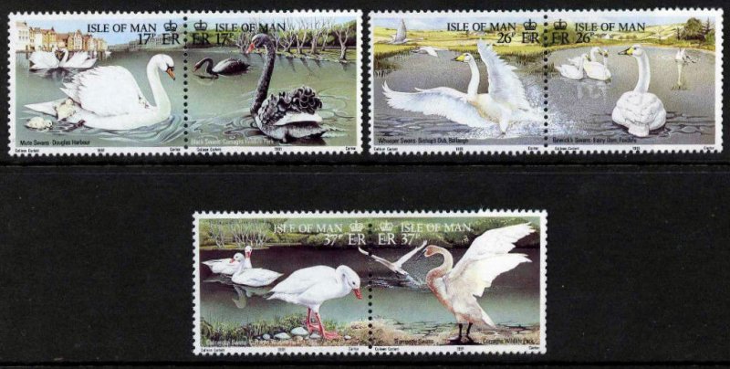 Isle of Man - 1991 -Birds, Swans  MNH Set # 483a-485a-487a