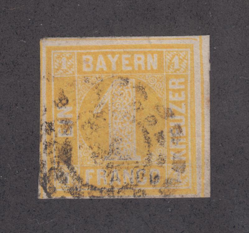 Bavaria Sc 9, Mi 8I used 1862 1kr Numeral, Plate 2, Open Millwheel Fine+