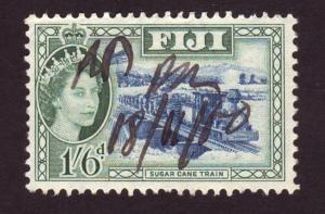 Fiji 1956 SG#290 1/6 Blue/Green Sugar Cane Train & QEII Head USED-Good-NH.