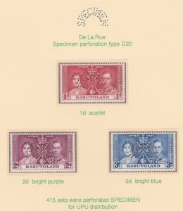 Basutoland  1937 CORONATION  SPECIMEN   set of 3