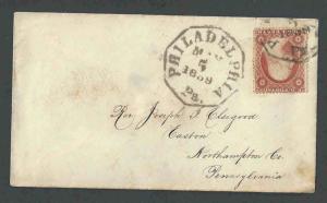 Ca 1859 #26 Brownish Carmine On Cover W/May 5, 1859 Date Octagonal See Info