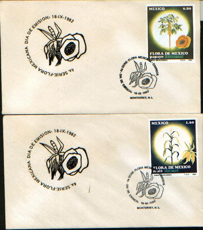 MEXICO 1288-1289, CACHTED FDC Flora of Mexico Papaya and Corn Set of 2. F-VF.