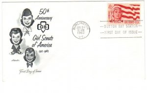 US 1199 (Me-5) 4c Girl Scouts single on FDC Artmaster Cachet Unadd ECV $12.50