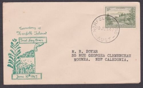 NORFOLK IS 1947 Ball Bay 1/- on FDC to New Caledonia........................X182 