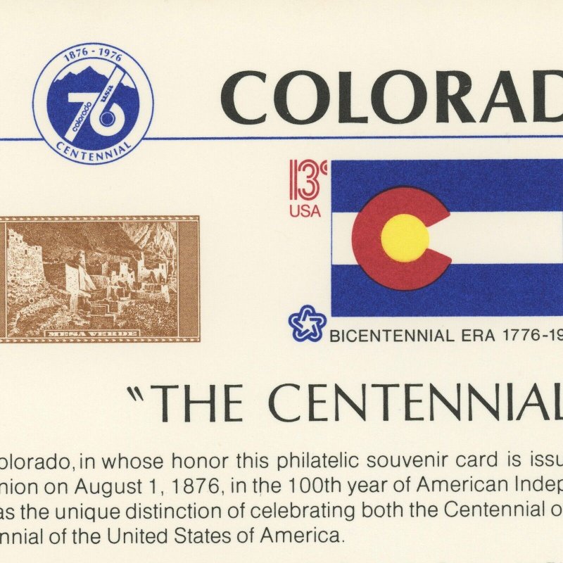 Colorado Centennial State 1976 Philatelic Exhibition Vignette Souvenir Card USPS
