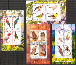 Burundi 2009 2011 Birds Falcons Owls Parrots 4 sheets MNH Cinderella {b23}