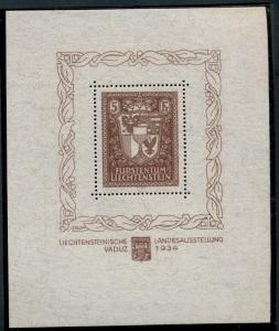 LIECHTENSTEIN #115, Souvenir sheet, og, NH, VF, certificate, Scott $2,250.00