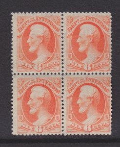 USA 1873 MINT H SC #O18 6c INTERIOR DEPARTMENT OFFICIAL BLOCK OF 4 CAT $280