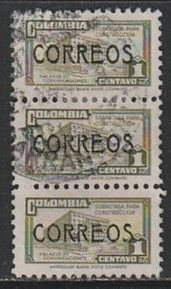 1948 Columbia - Sc 562 - used VF - 1 strip of 3 - Postal Tax overprinted