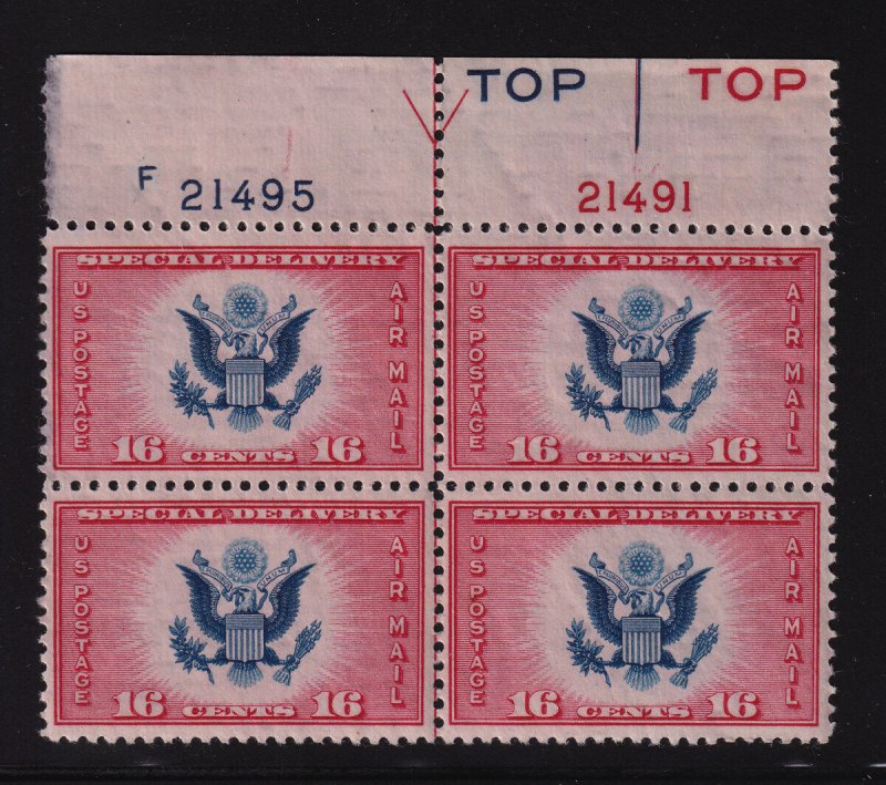 1936 Air Mail Special Delivery 16c bi-color Sc CE2 MNH plate block Type 1 (Y3 