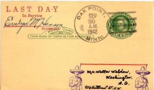 United States Minnesota Oak Point 1942 4c-bar  1910-1942  Postal Card  Philat...