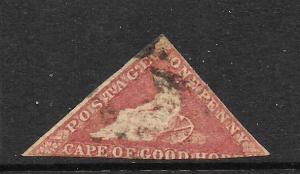 CAPE OF GOOD HOPE 1855-63   1d  DEEP RED  ROSE     FU  SIGNED   