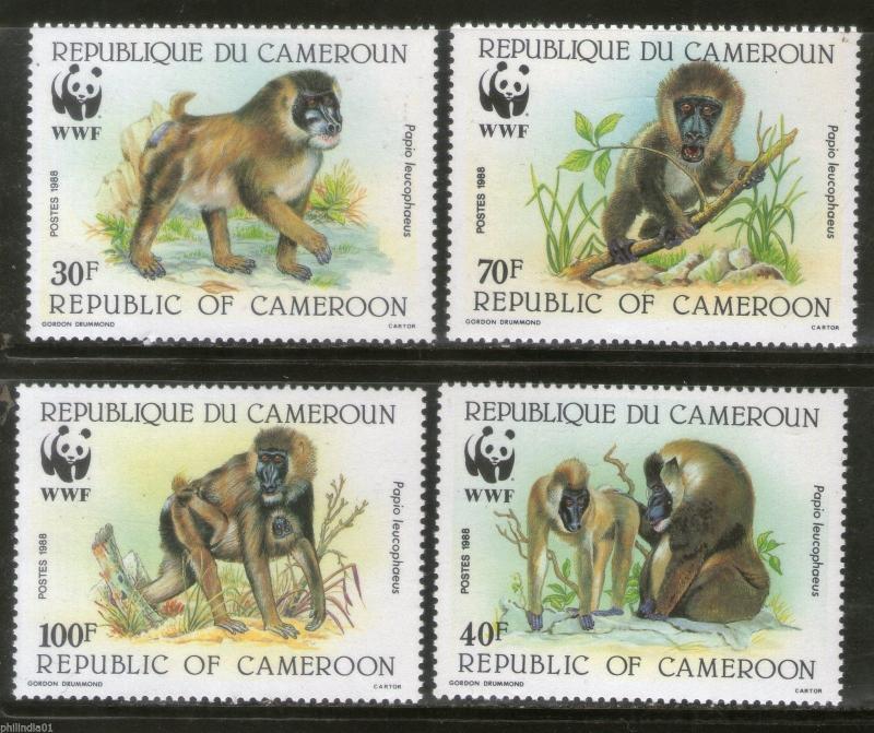 Cameroun 1988 WWF Baboons Monkey Wildlife Animals Fauna Sc 843-46 MNH # 2511