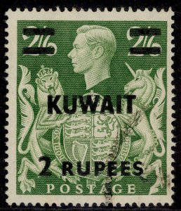 KUWAIT GVI SG72, 2r on 2s 6d yellow-green, FINE USED. Cat £10.