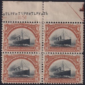 #299 Mint OG, F-VF, Block of 4, plate number (CV $525) (CV $115 - ID30481) - ...