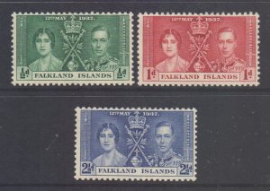 Falkland Islands Scott 81/83 - SG143/145, 1937 Coronation Set MH*