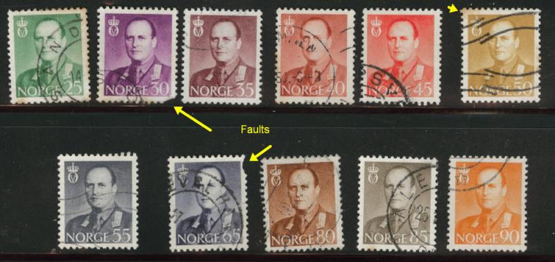 Norway Scott 360-369 used 1958-60 stamp set few faulty