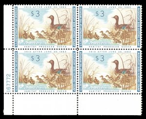 MOMEN: US STAMPS #RW28 DUCK PLATE BLOCK MINT OG 1VLH/3NH LOT #73104