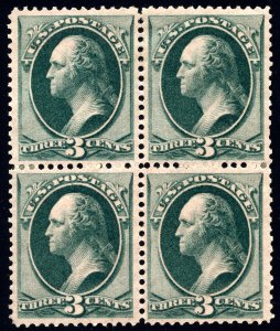 US 158 3c 1873 hard paper secret mark PSAG cert unused OG hinged block of 4