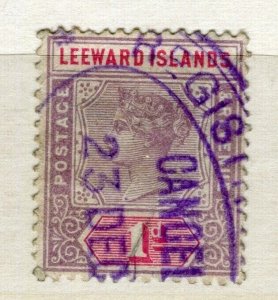LEEWARD ISLANDS; 1890s early classic QV issue used 1d. value fair Postmark