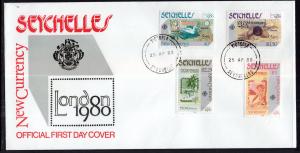 Seychelles 448-451 Currency on Stamps U/A FDC