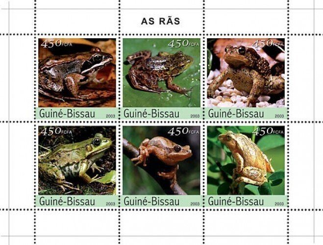 Guinea-Bissau MNH S/S Frogs Reptiles 2003 6 Stamps