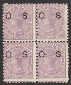 NEW SOUTH WALES 1882 'OS' on QV 6d mauve, block wmk crown NSW (w40), perf 10.