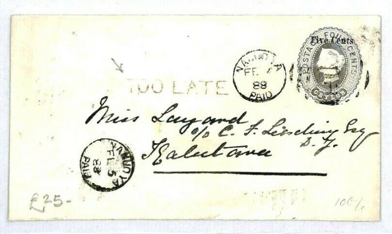 CEYLON Colombo Namuoya Postal Stationery Overprint TOO LATE {samwells} 1888 CW40