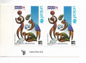 ARGENTINA 2004 PAIR OF SELF ADHESIVE STAMPS OCA PRIVATE MAIL UNICEF CHILDREN