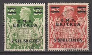 BRITISH OCCUPATION ITALIAN COLONIES 1948 BMA ERITREA  KGVI 2.50S AND 5S USED