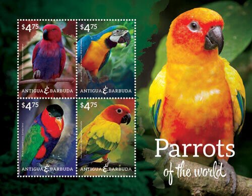 Antigua 2014 - Parrots of the World - Sheet of 4 Stamps - Scott #3243 - MNH