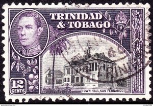 TRINIDAD & TOBAGO 1938 KGVI 12c Black & Purple SG252 FU