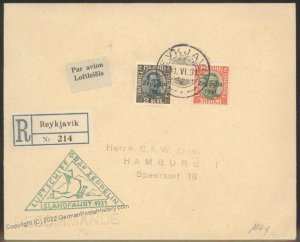 Iceland Graf Zeppelin 1931 Islandfahrt 2Kr 30Aur Si114D Mi193Ad Cover Reg 106999