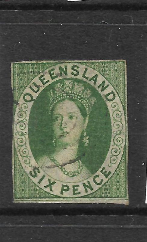 QUEENSLAND 1860  6d  GREEN   QV  IMPERF   FU    SG 3