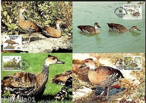 Bahamas 1988 WWF Whistling Duck Bird Wildlife Animal Sc 645-8 Set of 4 Max Cards