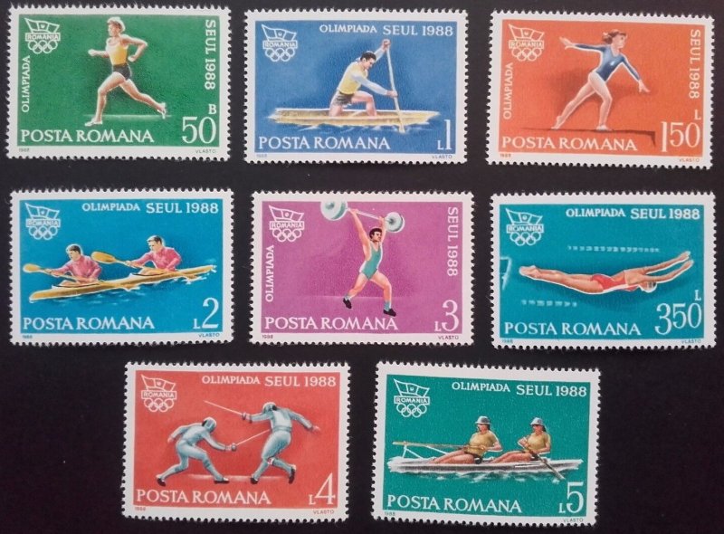 Romania 1988 MNH Stamps Scott 3525-3532 Sport Olympic Games Canoeing