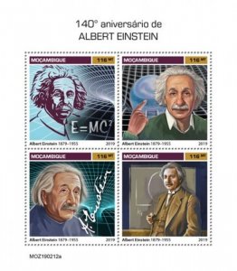 Mozambique - 2019 Albert Einstein Anniversary - 4 Stamp Sheet - MOZ190212a