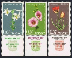 Israel 238-240-tab,MNH.Michel 283-285 zf. Memorial Day 1963.Flowers:White lily,