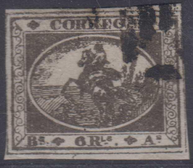 ARGENTINA BUENOS AIRES 1857 UNISSUED GAUCHITOS 6 Reales BOGUS BLACK MUTE CANCEL 