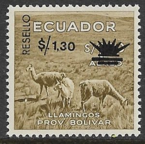 ECUADOR 1967-68 1.30s on 1.90s LLAMAS Surcharge Issue Sc 766G MNH