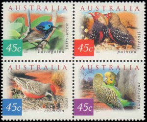 Australia #1987a, Complete Set, Block of 4, 2001-2002, Birds, Never Hinged