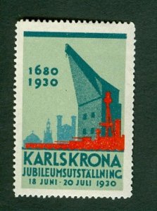 Sweden 1930 Poster Stamp MH Karlskrona Anniversary Exhibition. 1680 -1930.