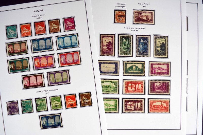 COLOR PRINTED FRENCH ALGERIA 1924-1958 STAMP ALBUM PAGES (29 illustrated pages)