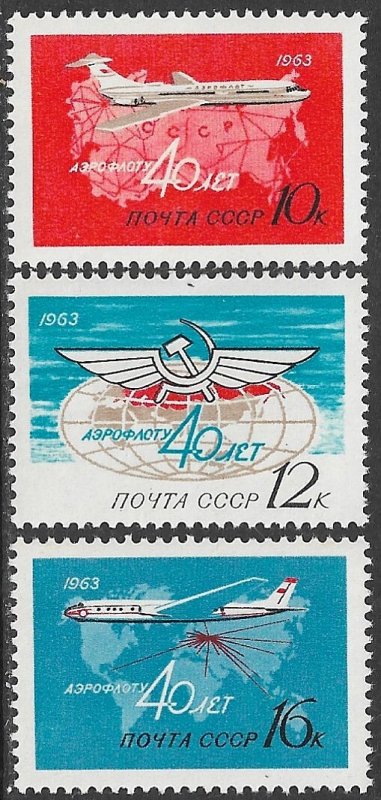 RUSSIA USSR 1963 AEROFLOT Anniversary Airmail Set Sc C101-C103 MNH