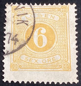 Sweden #J4 used 1874 6o yellow Postage Due