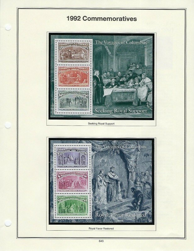 1992 2624-2629 VOYAGES OF COLUMBUS SET OF SOUVENIR SHEETS - SCV $62.50 - W43